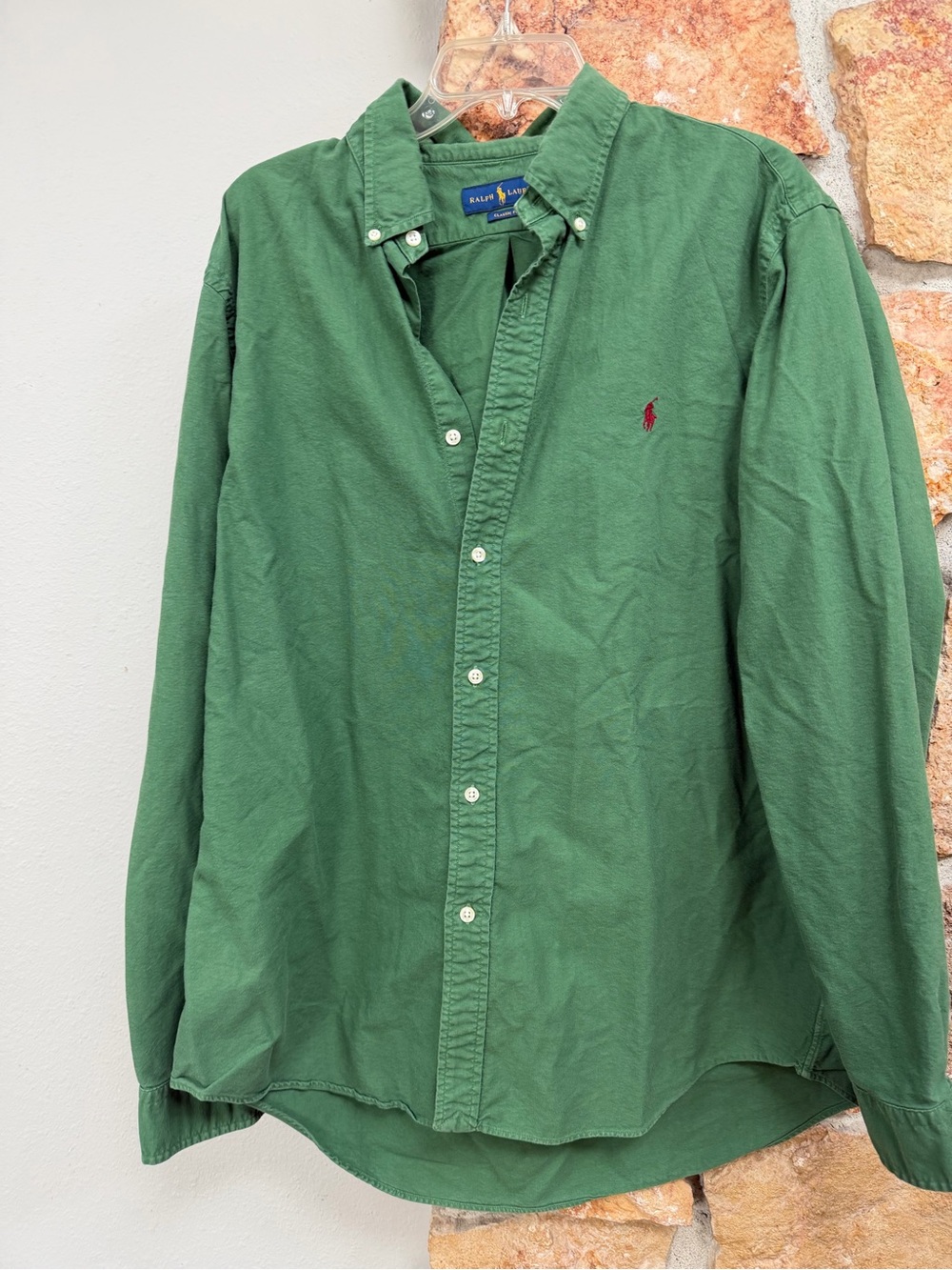 Ralph Lauren Green Button-Down Oxford Shirt with Red Pony